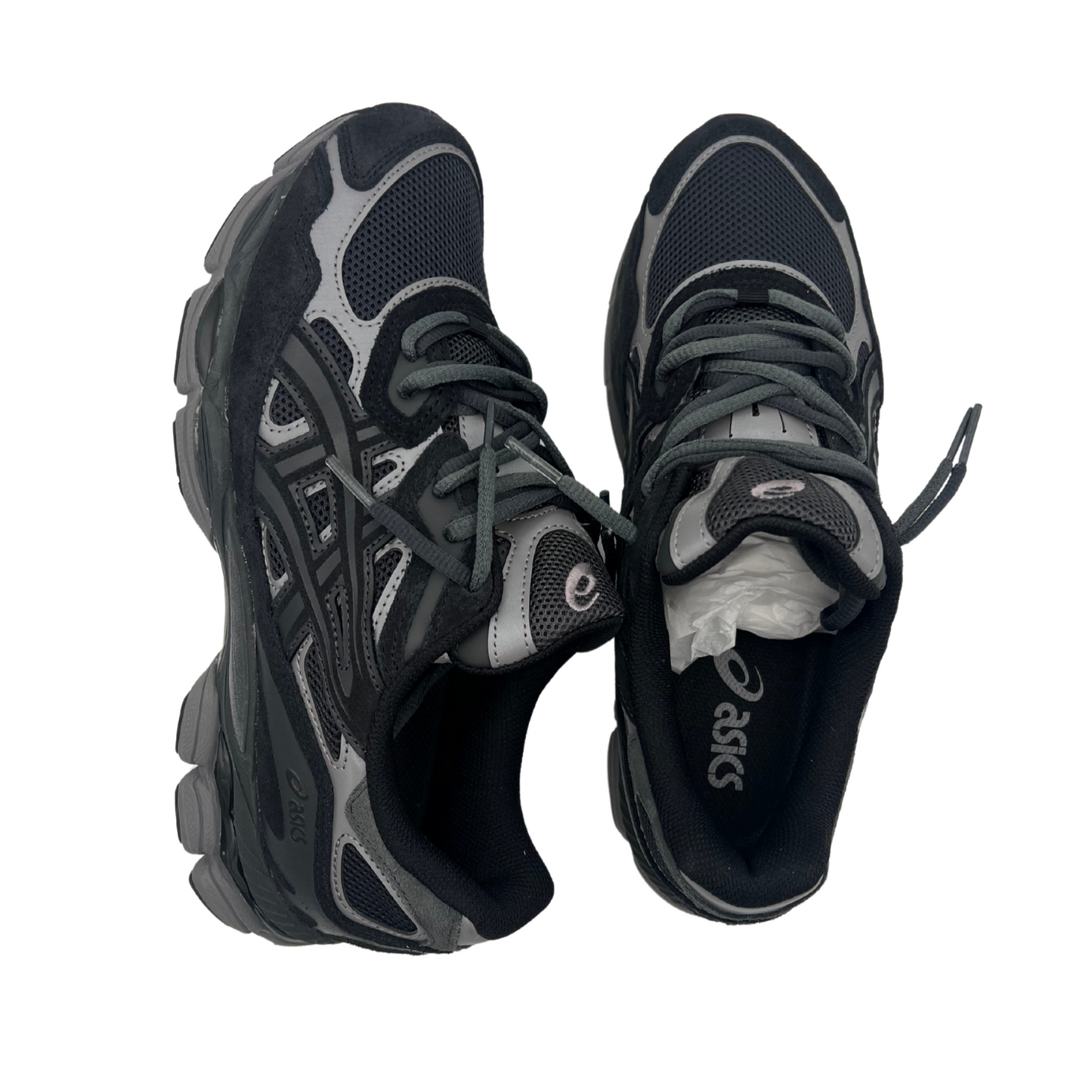 Asics gel nyc black grey double laced.