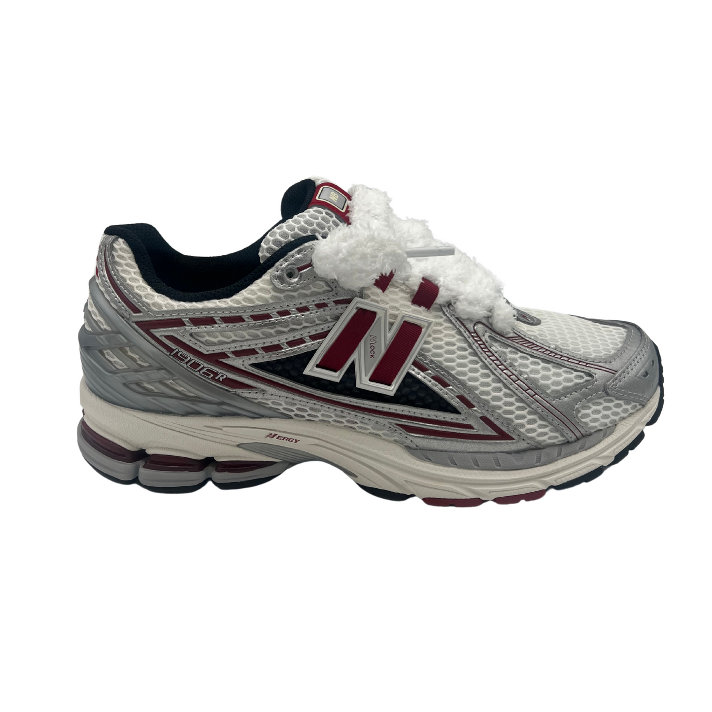 New balance 1906r red crimson with fluffy laces.